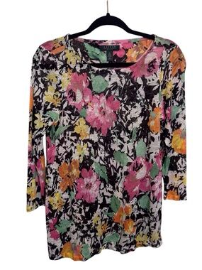 Lauren Ralph Lauren Size Petite Small Linen Floral Top Stretch Vacation Casual